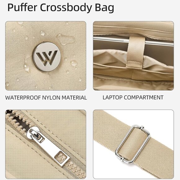 Khaki Nylon Crossbody Tote Bag - Spacious, Versatile & Stylish for Women - Picture 4 of 6